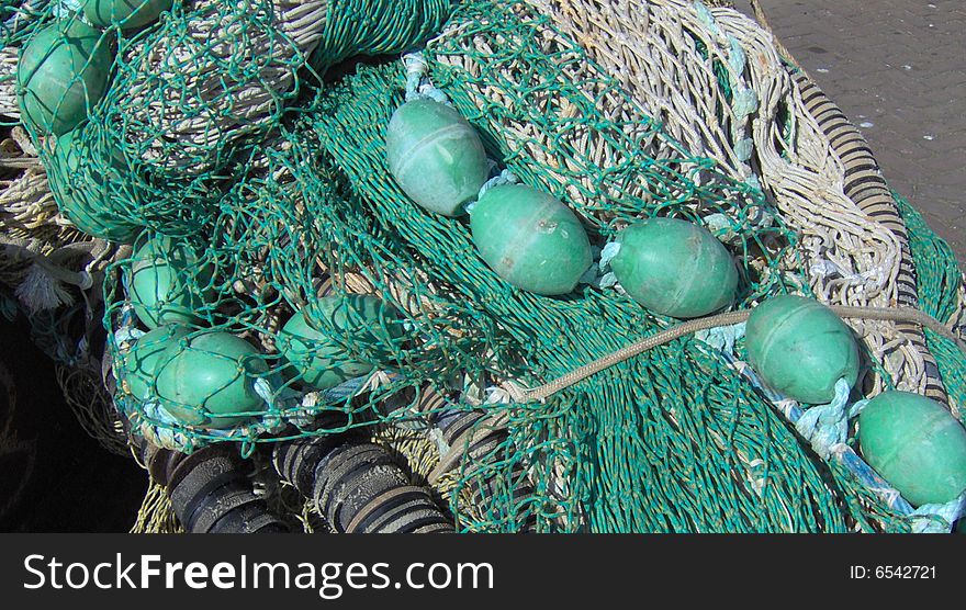 colorful decoration of green fishing nets