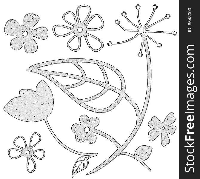 Textured modern floral design elements, illustration. Textured modern floral design elements, illustration