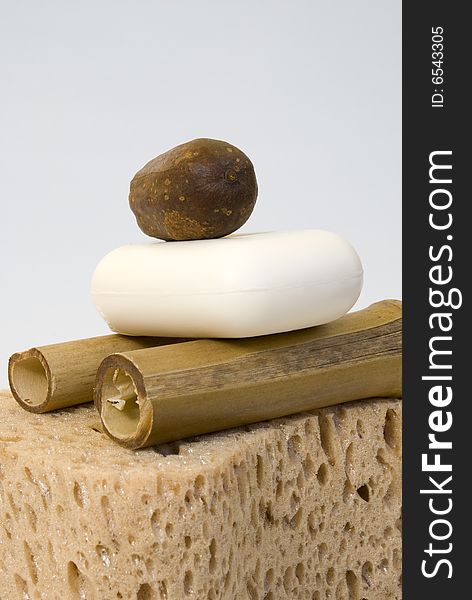 Balance with soaps, bamboo and sponge. Balance with soaps, bamboo and sponge