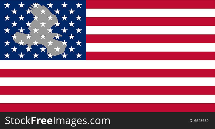 A silhouette of an eagle on the background of striped American flag. A silhouette of an eagle on the background of striped American flag.