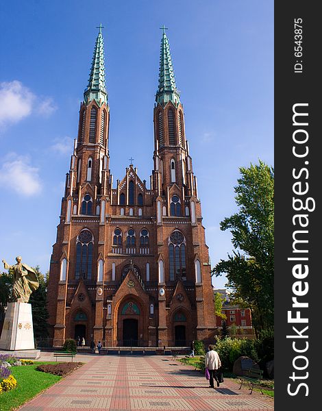 Gothic church in city center in poland