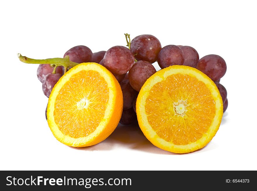 Orange and grapes isolated on a white background,fruits