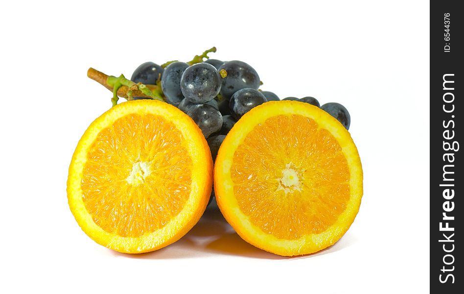 Orange and grapes isolated on a white background,fruits