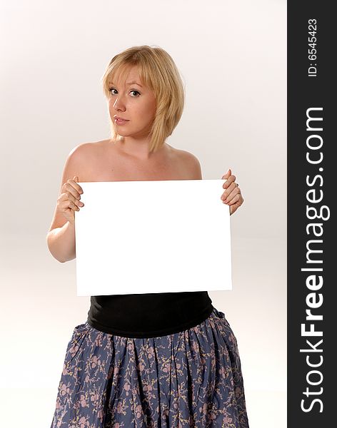 Woman Holding Blank Card