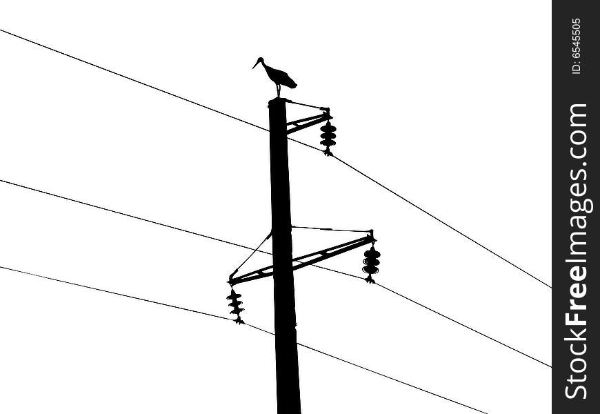 Silhouette of the crane on white background