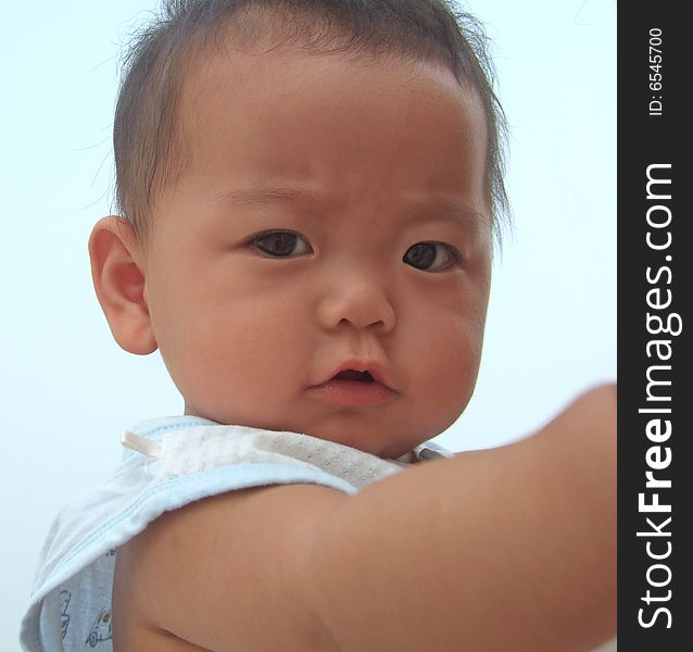 Lovely baby and blue sky on the roof. Lovely baby and blue sky on the roof