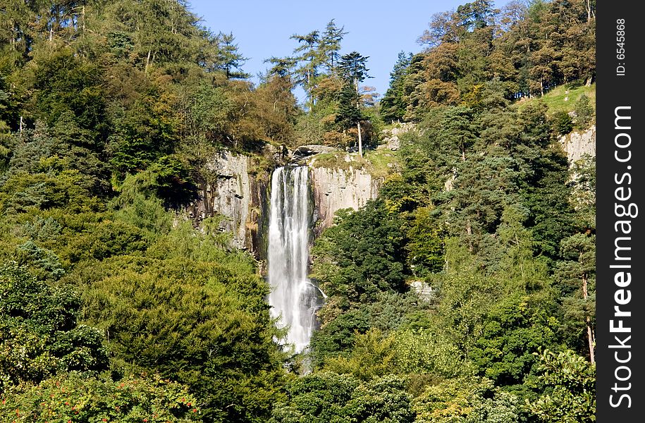 Overview of Pistyl Rhaeadr Waterfall near Llanrhaeadr in Wales. Overview of Pistyl Rhaeadr Waterfall near Llanrhaeadr in Wales
