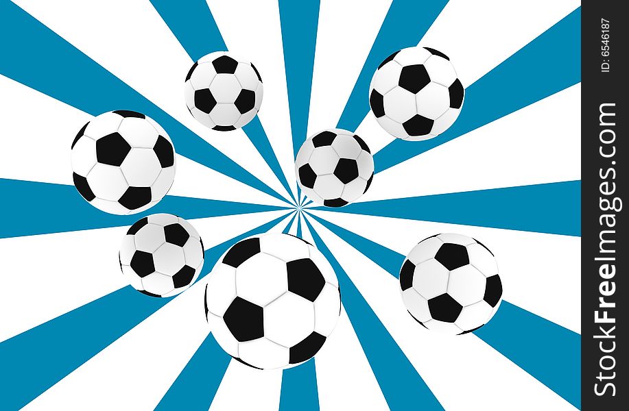 Soccer balls with blue retro background