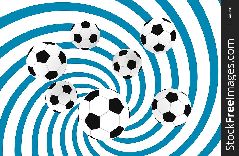 Soccer balls with blue twirl background