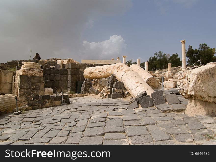 Ruins Of Roman Temple In Beit Shean