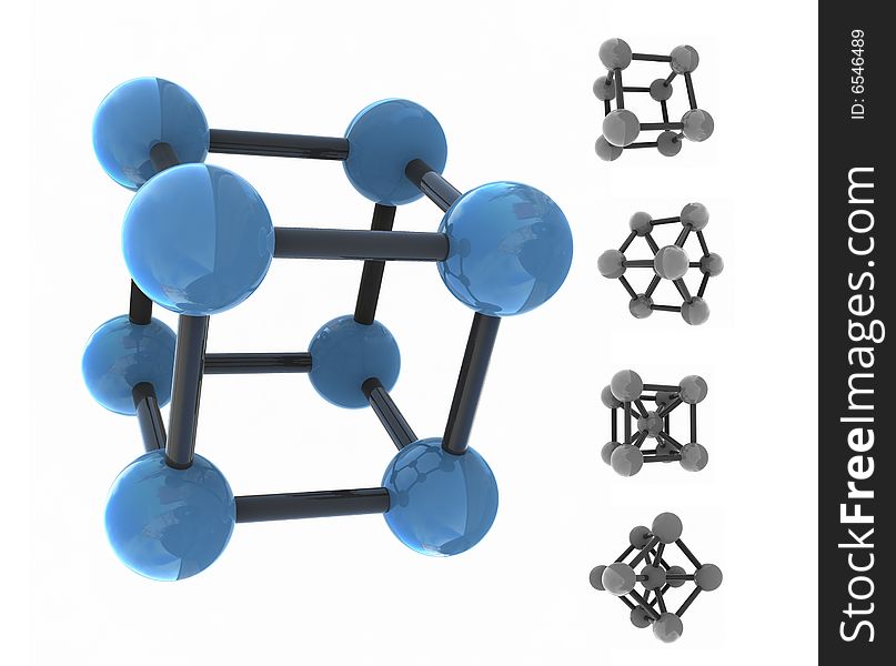 Isolated molecule - 3d render on white - set