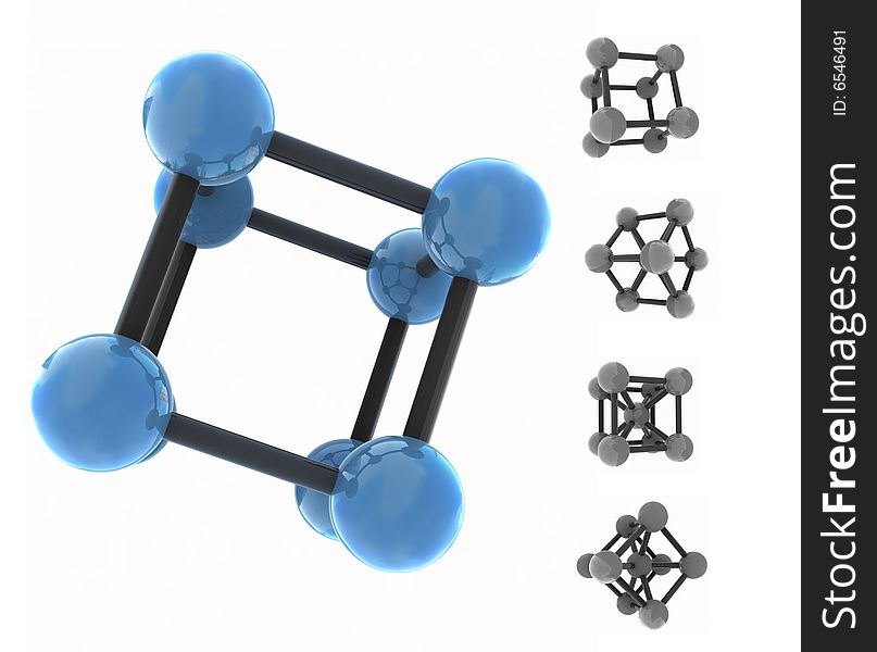 Isolated molecule - 3d render on white - set