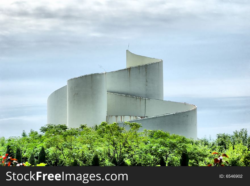 Modern architecture in a cloudy day