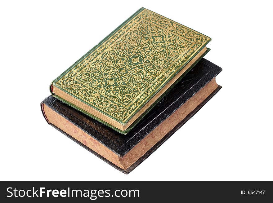 Old books on a white background with clipping path