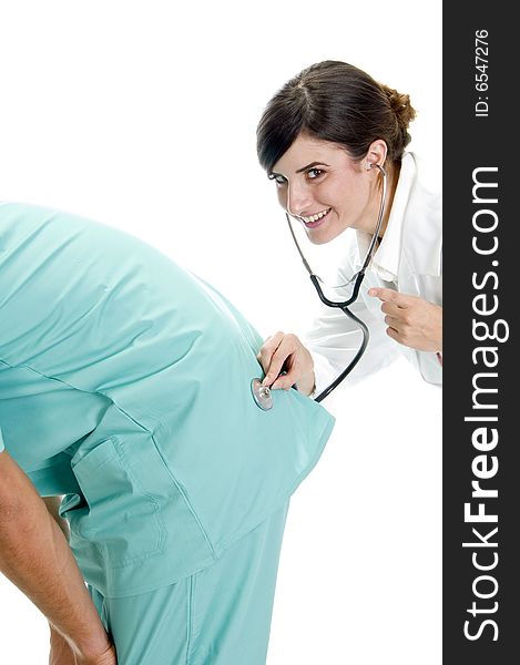 Nurse examining the patient on an isolated background