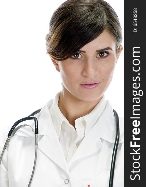 Portrait of beautiful doctor with white background
