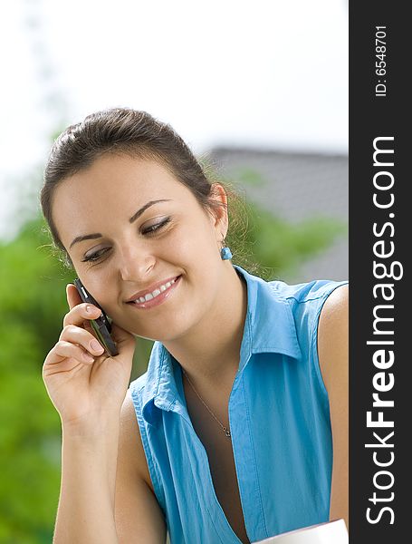 Portrait of young beautiful woman with mobile phone. Portrait of young beautiful woman with mobile phone