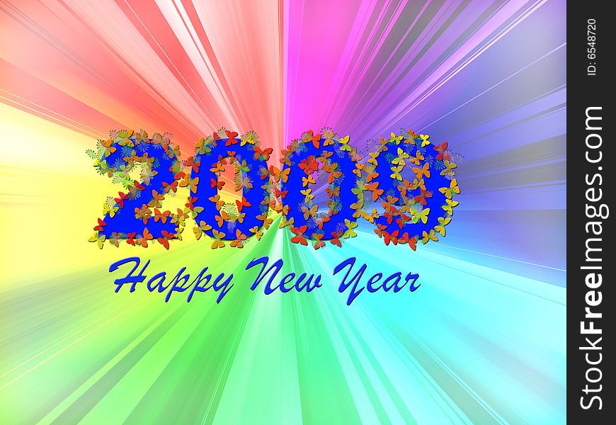 Happy new year card with rainbow burst