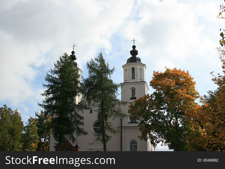 View to church in Lithianian small town