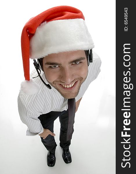 High angle view of santa man with white background