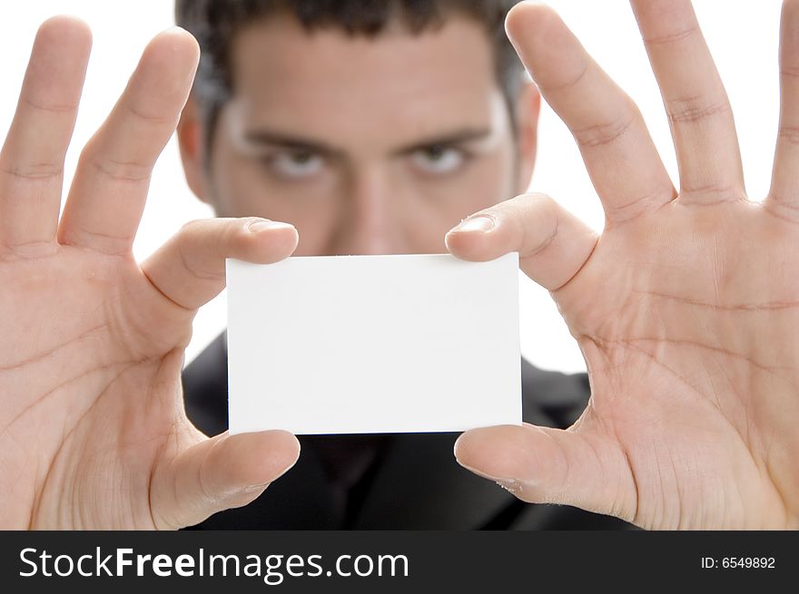 Businessman holding his visiting card, close up view