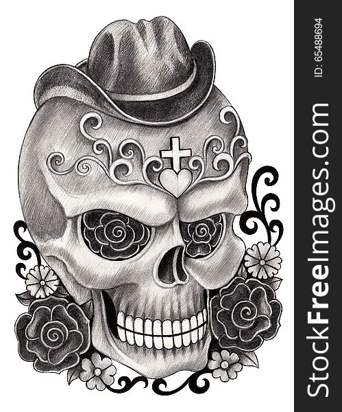 Art design skull head smiley face day of the dead festival. hand pencil drawing on paper. Art design skull head smiley face day of the dead festival. hand pencil drawing on paper.