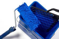 Blue Roller Brush, Bucket Royalty Free Stock Photography