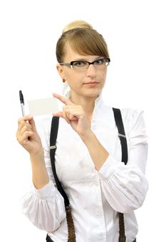 Young Businesswoman With Visit Card Royalty Free Stock Photography Young Businesswoman With Visit Card Royalty Free Stock Photography