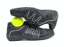 Black Sport Shoes And Ball Royalty Free Stock Image Black Sport Shoes And Ball Royalty Free Stock Image