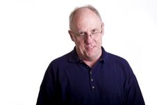 Old Bald Guy Smiling Over Glasses In Blue Shirt Royalty Free Stock Photography Old Bald Guy Smiling Over Glasses In Blue Shirt Royalty Free Stock Photography
