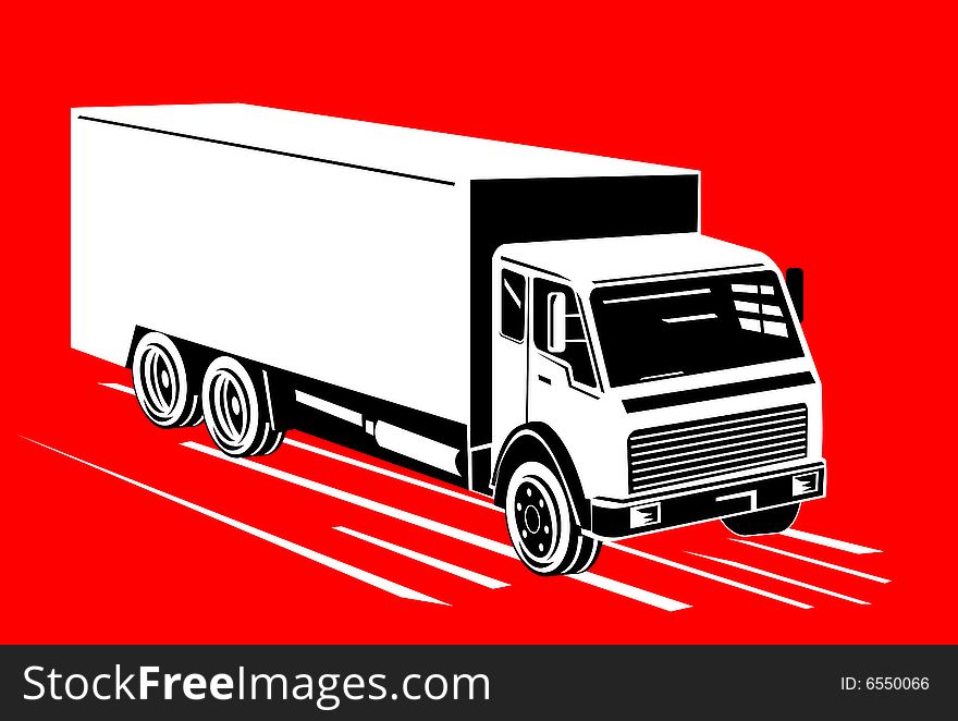 Vector art of a delivery truck on a red background