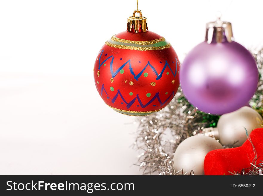 Decorations hanging from a Christmas tree. Decorations hanging from a Christmas tree
