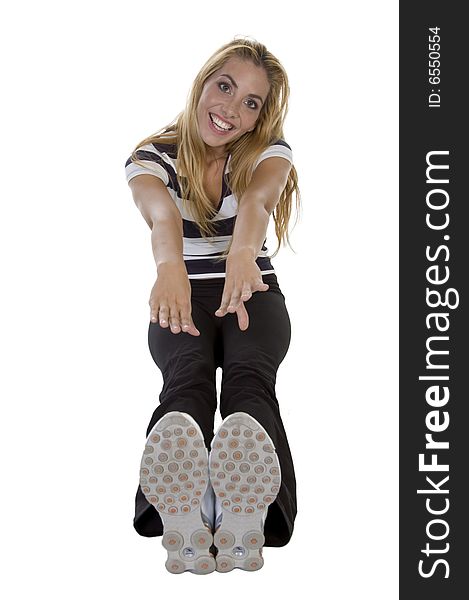 Blonde Lady Stretching Her Hads And Feet