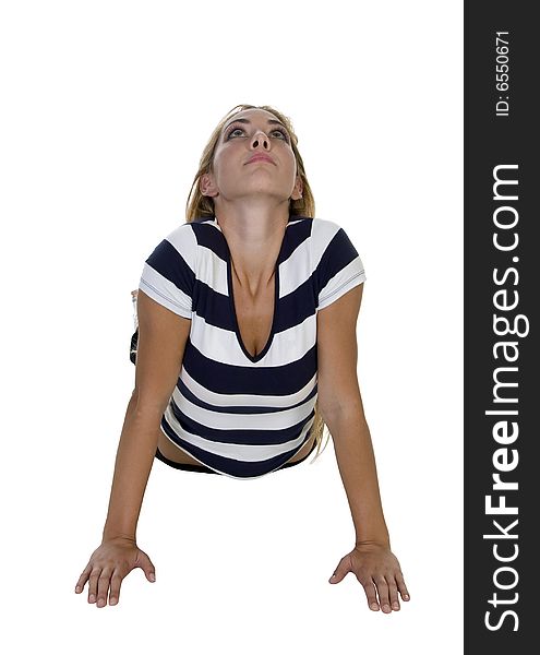 Exercising pretty female isolated with white background