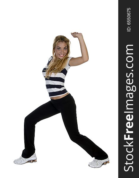 Woman at work out on an isolated white background