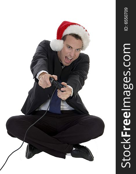 Happy Businessman Playing Video Game