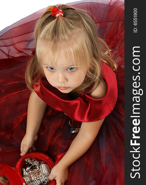 Portrait of the beautiful girl in a red dress