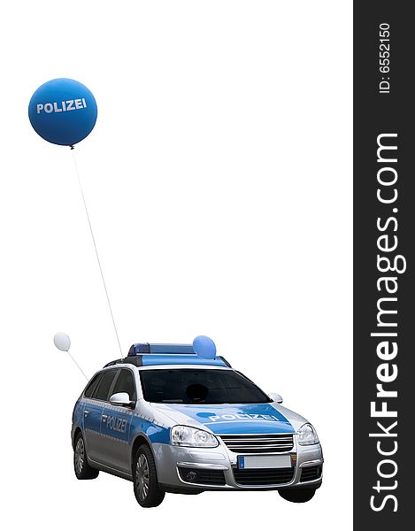 A police car with balloons, street holiday