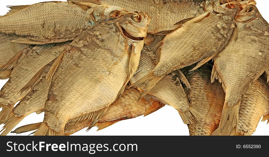 Dried fishes. Isolated objects on a white background.