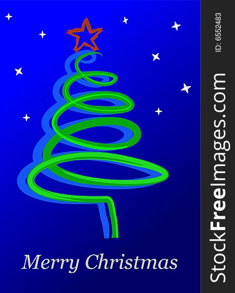 Abstract Christmas tree on the blue background. Vector illustration