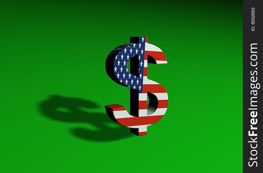 Money sign of dollar of the USA on a green background