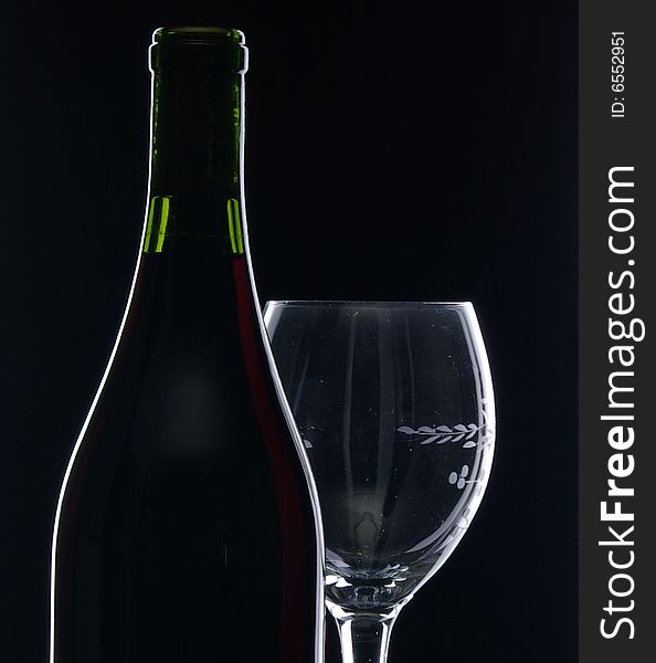 Red wine bottle and glass. Red wine bottle and glass