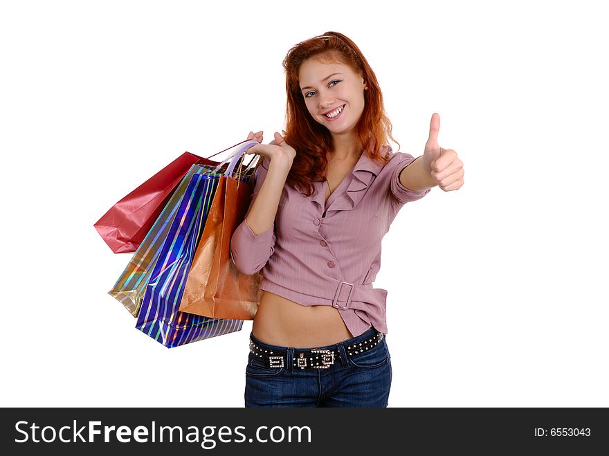 Shopping woman isolated on white background