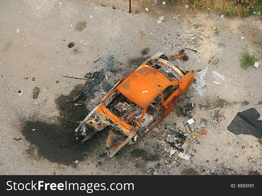 Crashed car, broken cars at landfill