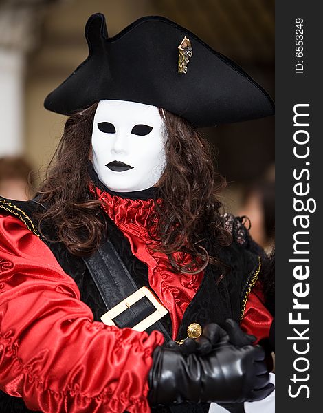 Black and red costume at the Venice Carnival. Black and red costume at the Venice Carnival