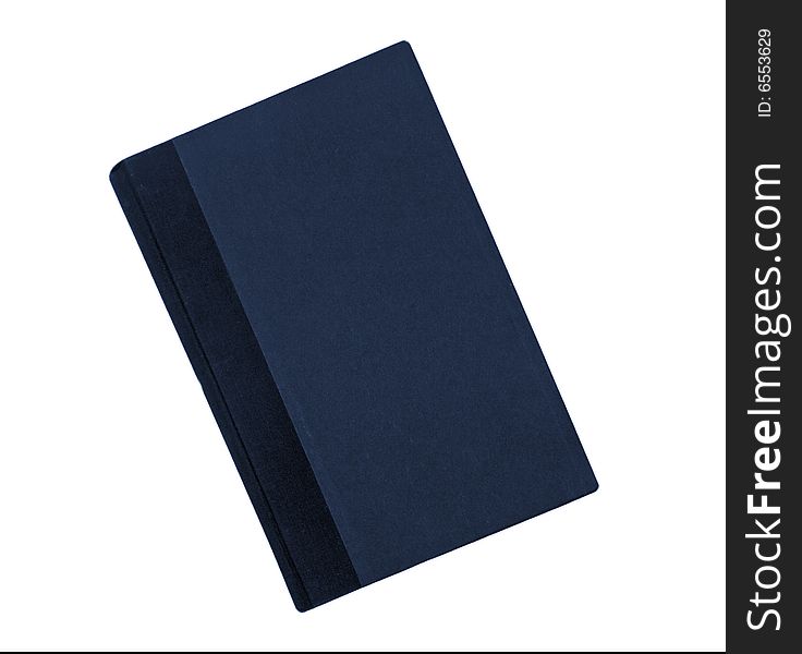 Blue book with black binding on white background