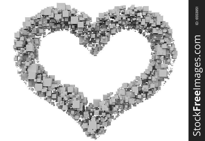 Image of heart from cubes. White background.