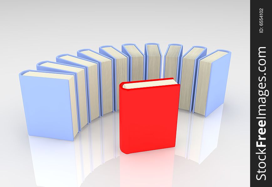 Colorful books on white background.