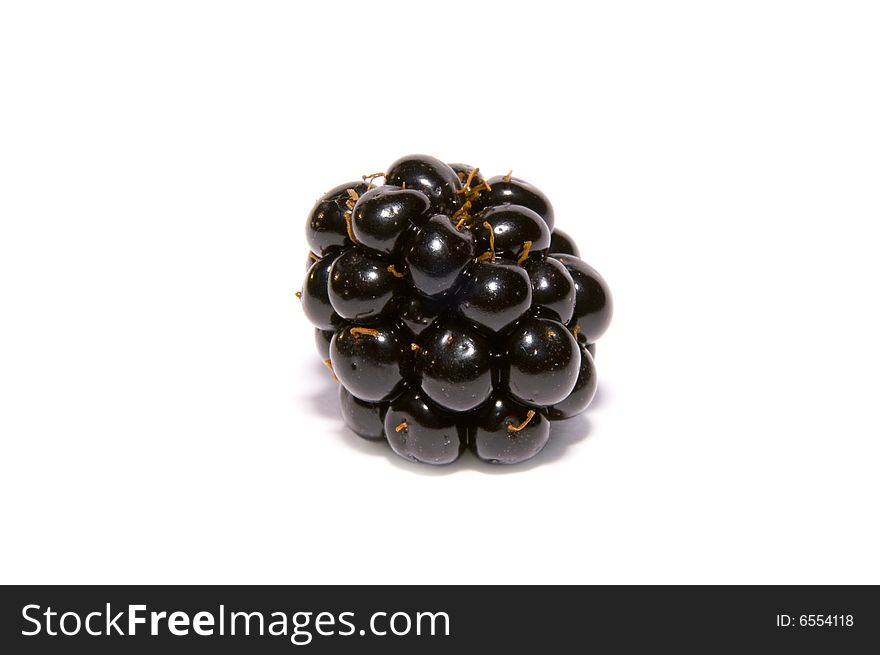 Close up of one blackberrie on a white background. Close up of one blackberrie on a white background