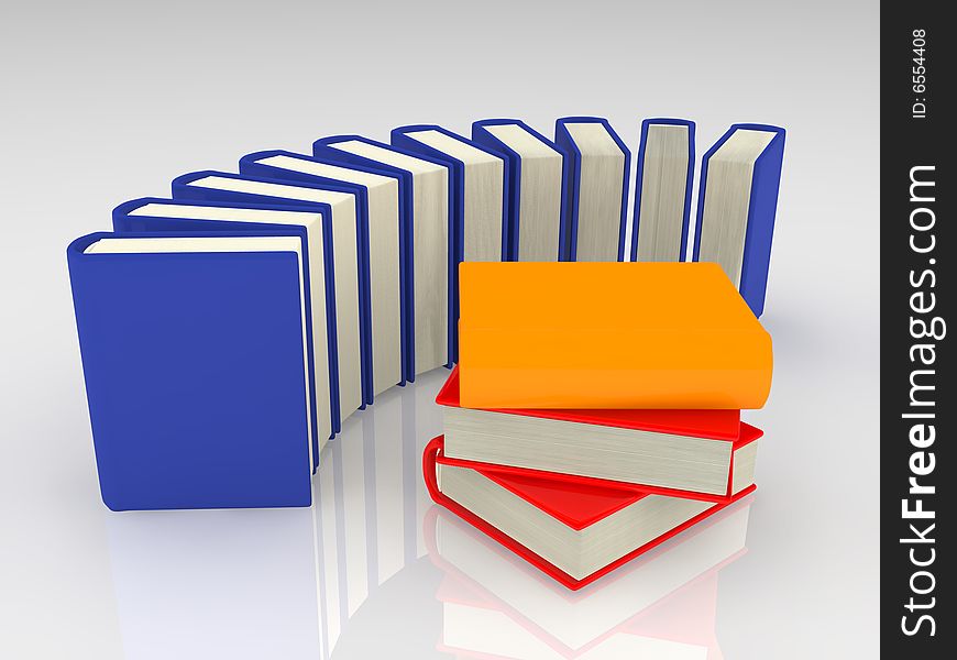 Colorful books on white background.